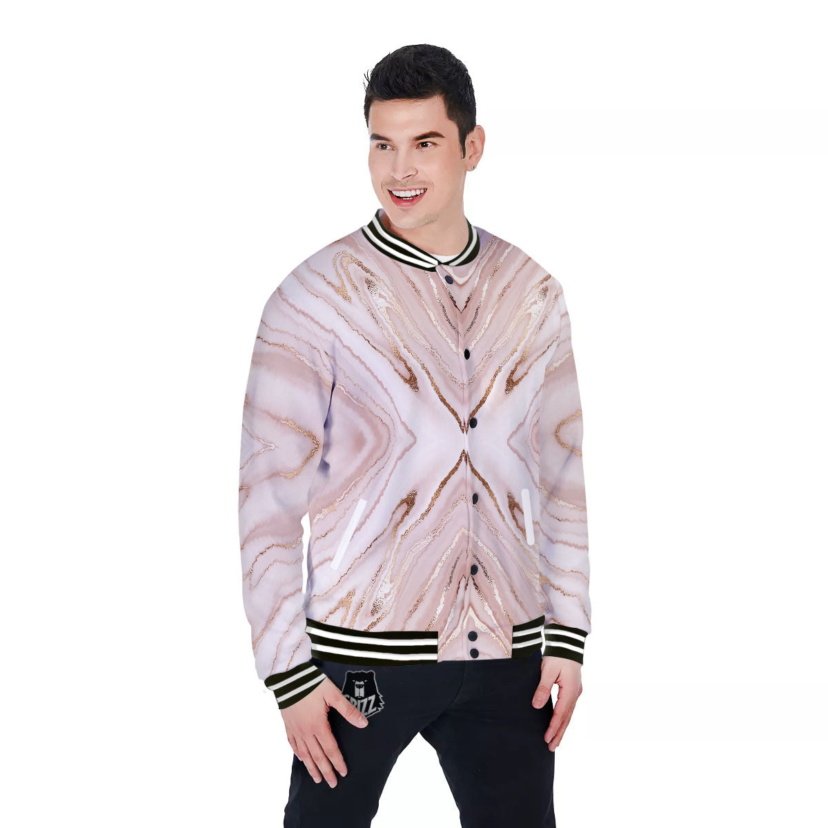 Marble Liquid Pink Gold Print Pattern Baseball Jacket-grizzshop