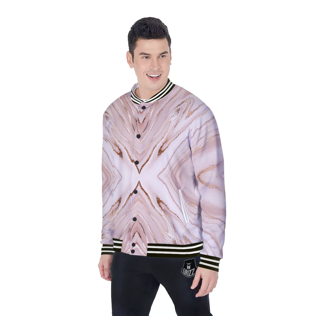 Marble Liquid Pink Gold Print Pattern Baseball Jacket-grizzshop