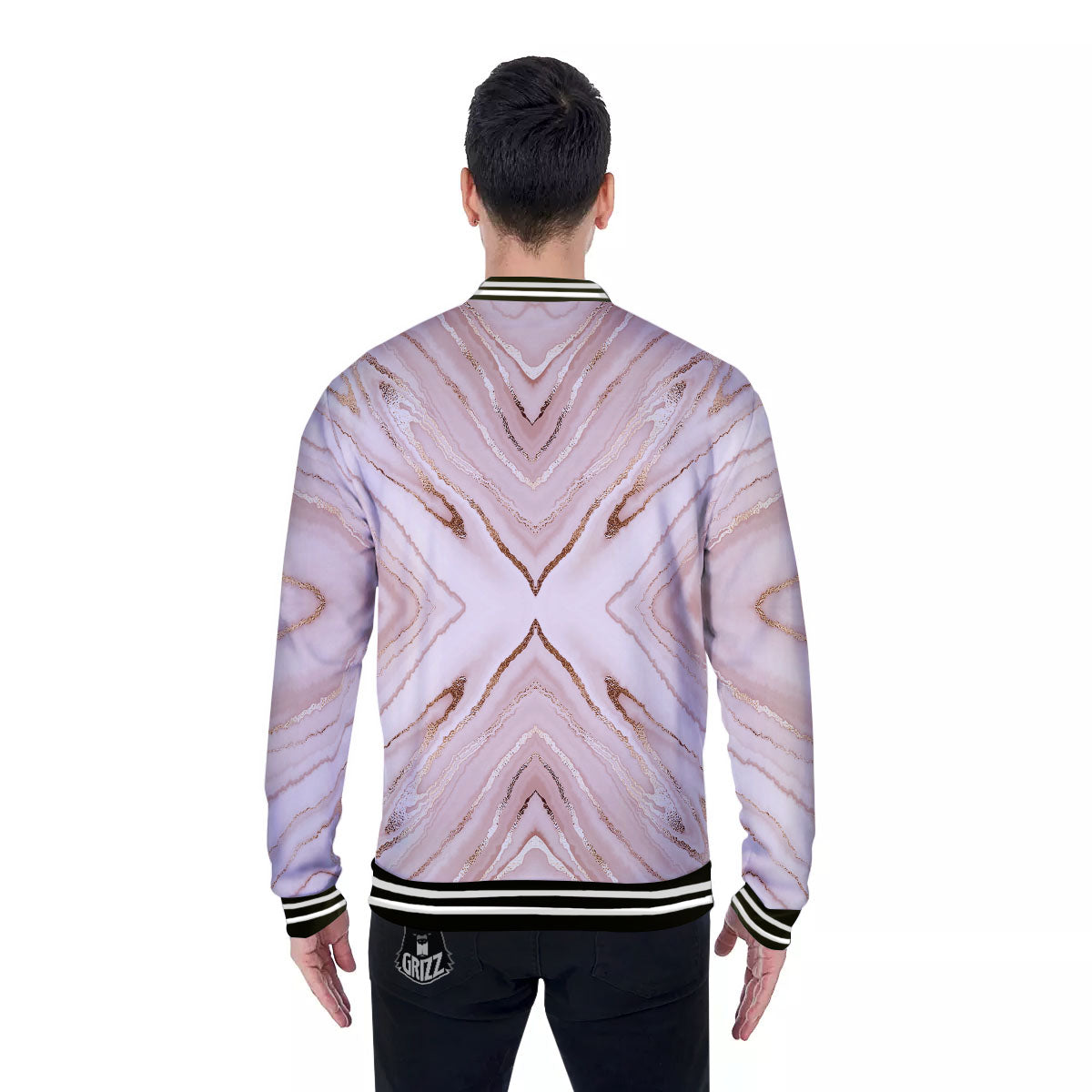 Marble Liquid Pink Gold Print Pattern Baseball Jacket-grizzshop