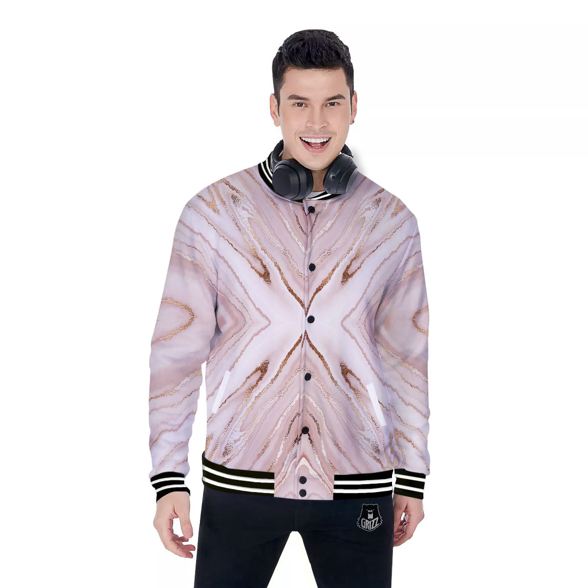 Marble Liquid Pink Gold Print Pattern Baseball Jacket-grizzshop
