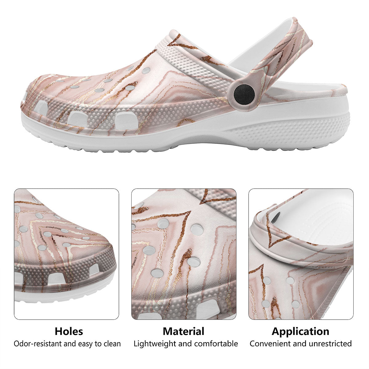Marble Liquid Pink Gold Print Pattern Clog-grizzshop
