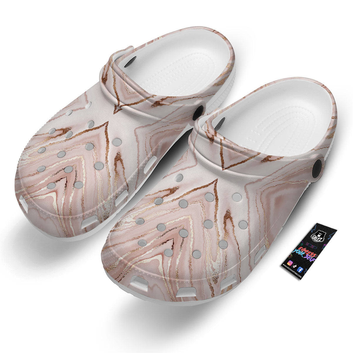 Marble Liquid Pink Gold Print Pattern Clog-grizzshop