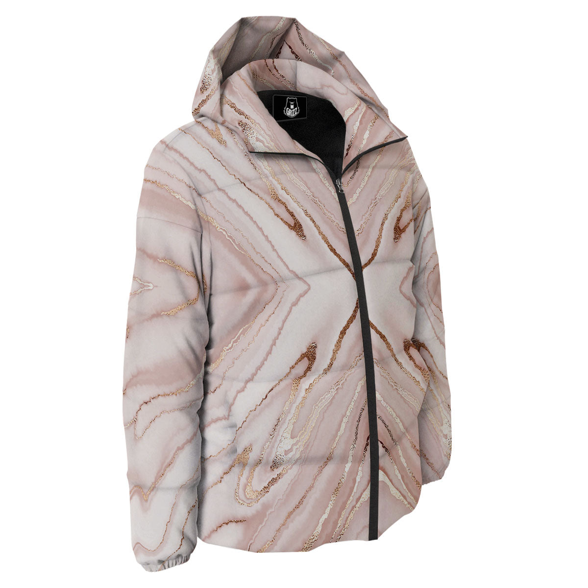 Marble Liquid Pink Gold Print Pattern Down Jacket-grizzshop