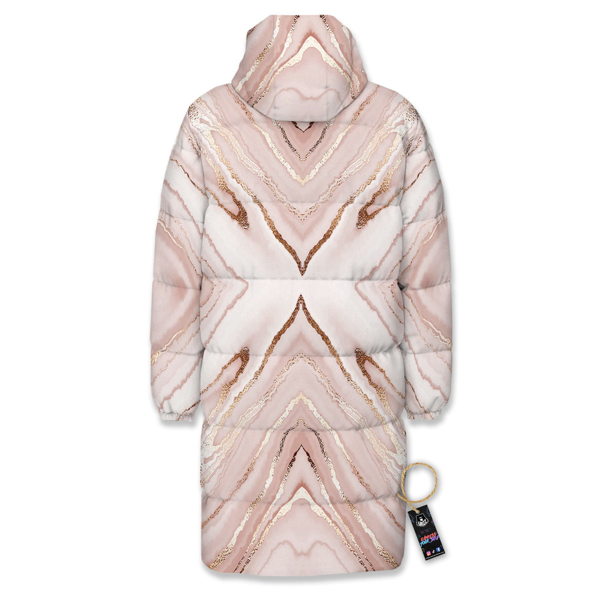 Marble Liquid Pink Gold Print Pattern Long Down Jacket-grizzshop