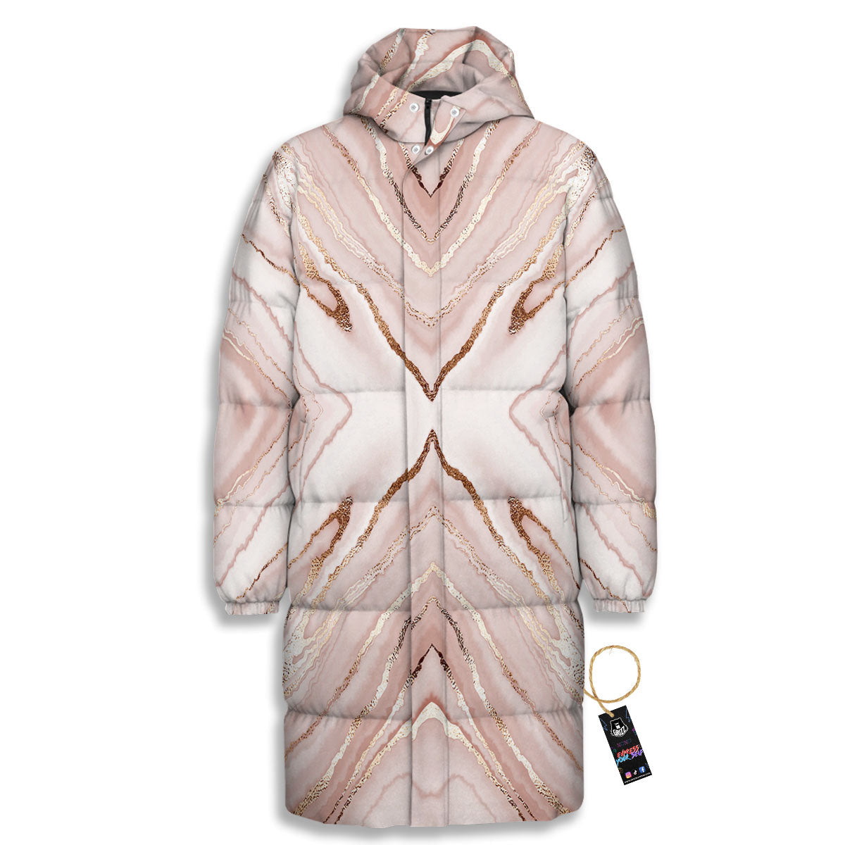 Marble Liquid Pink Gold Print Pattern Long Down Jacket-grizzshop