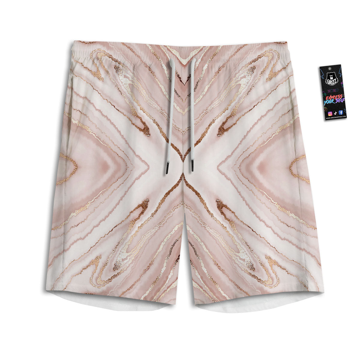 Marble Liquid Pink Gold Print Pattern Men's Athletic Shorts