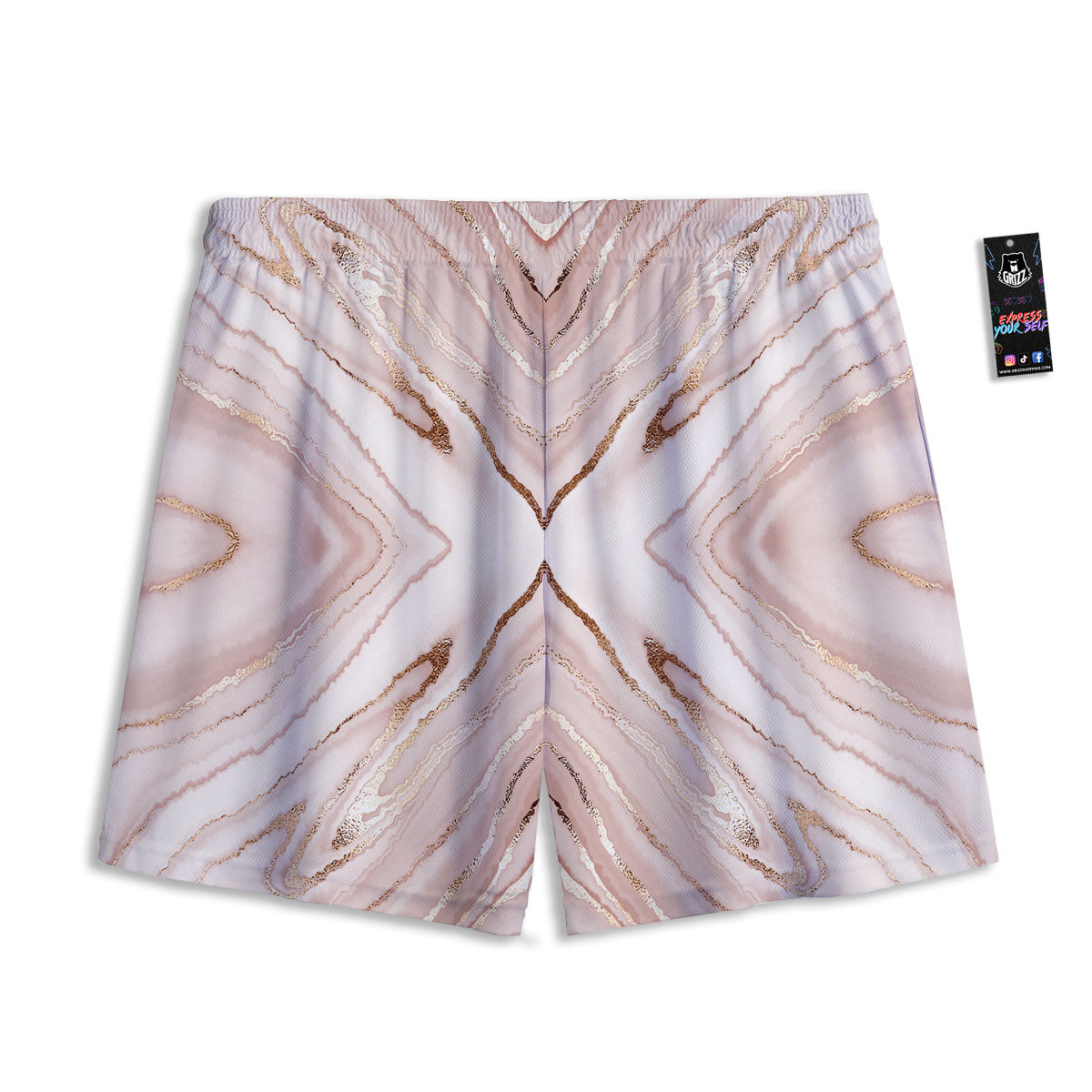 Marble Liquid Pink Gold Print Pattern Mesh Shorts