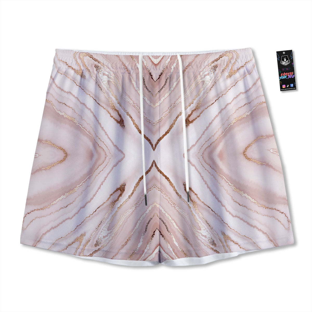 Marble Liquid Pink Gold Print Pattern Mesh Shorts