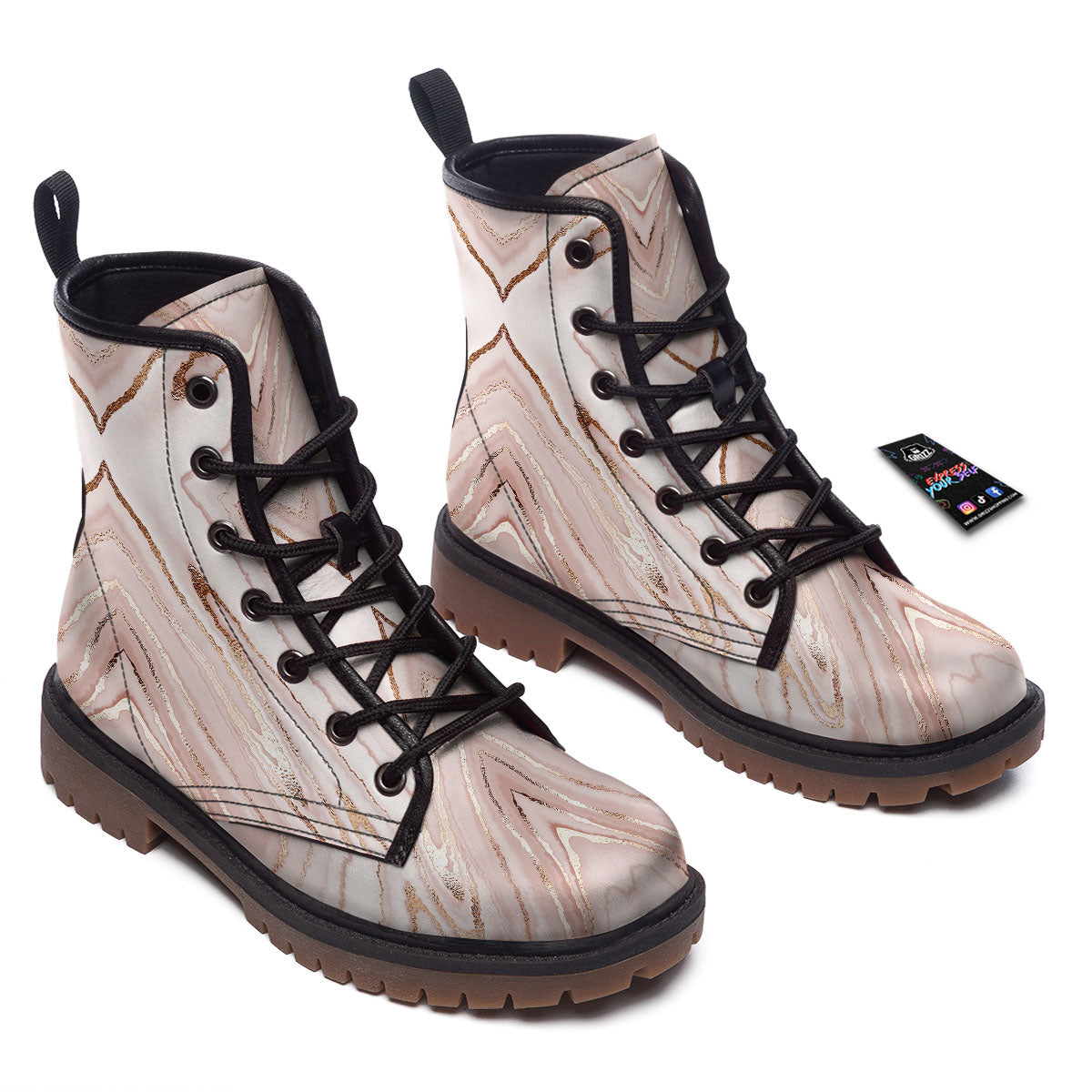 Marble Liquid Pink Gold Print Pattern Work Boots-grizzshop