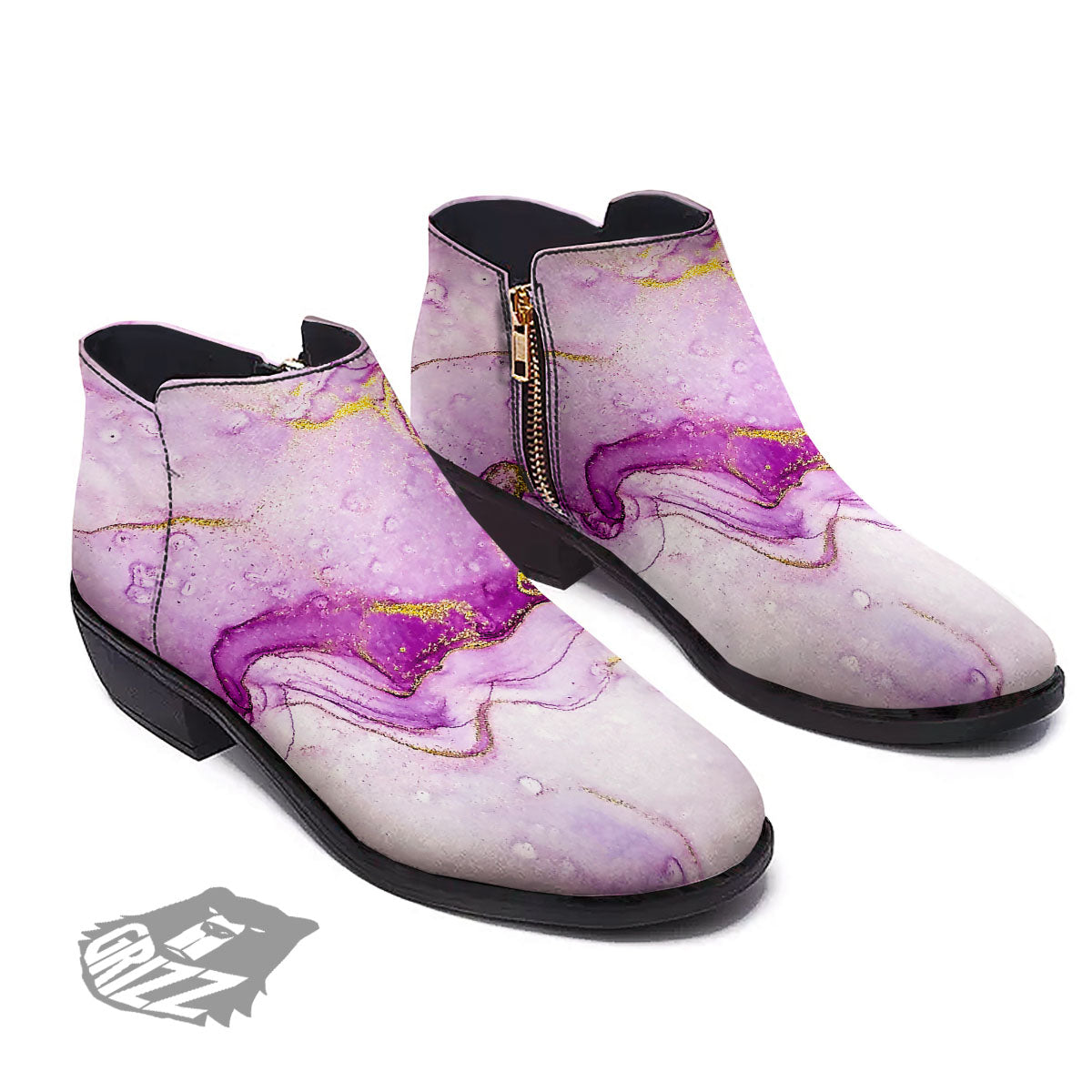 Marble Liquid Purple Print Pattern Ankle Boots-grizzshop