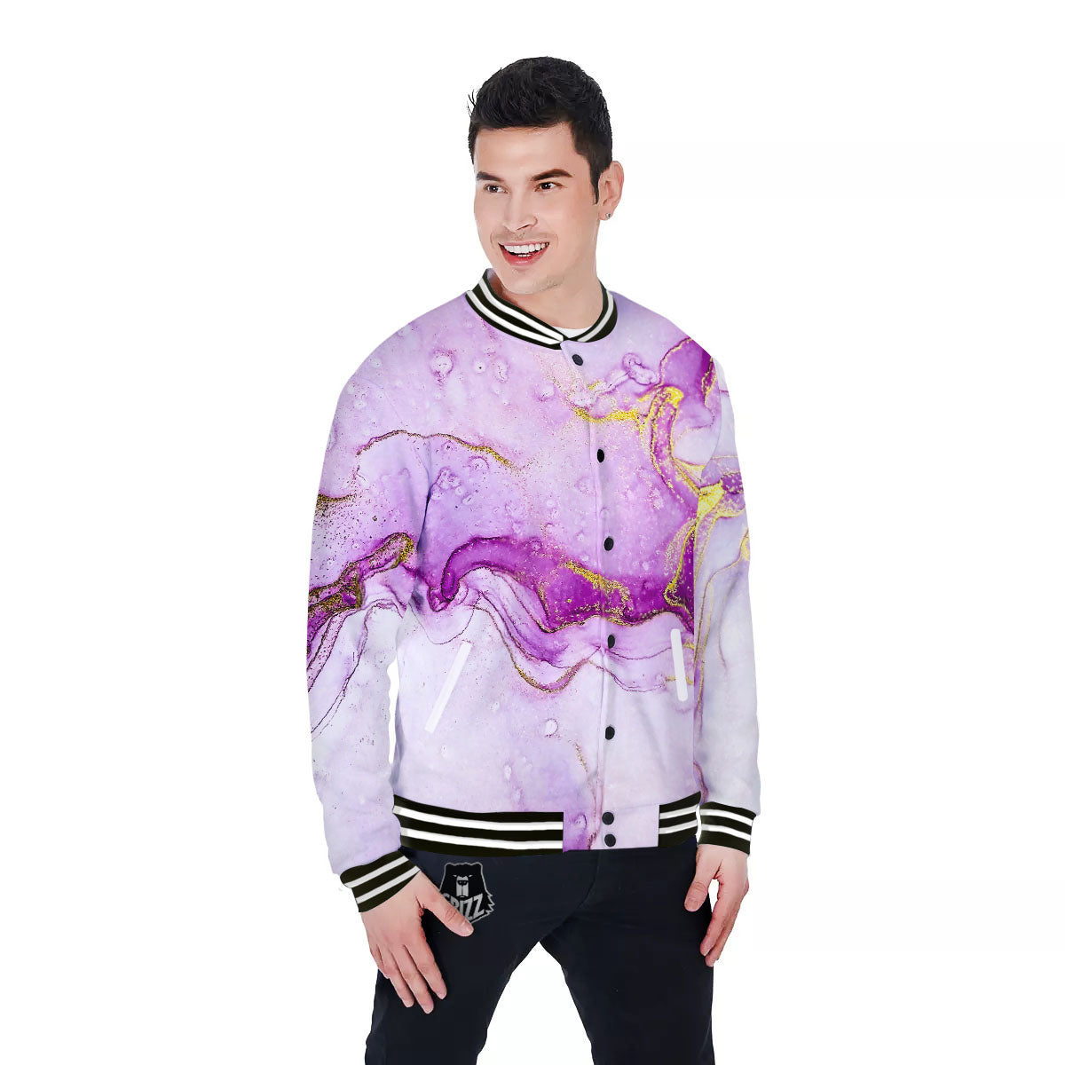 Marble Liquid Purple Print Pattern Baseball Jacket-grizzshop