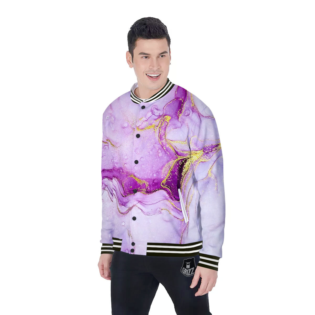 Marble Liquid Purple Print Pattern Baseball Jacket-grizzshop