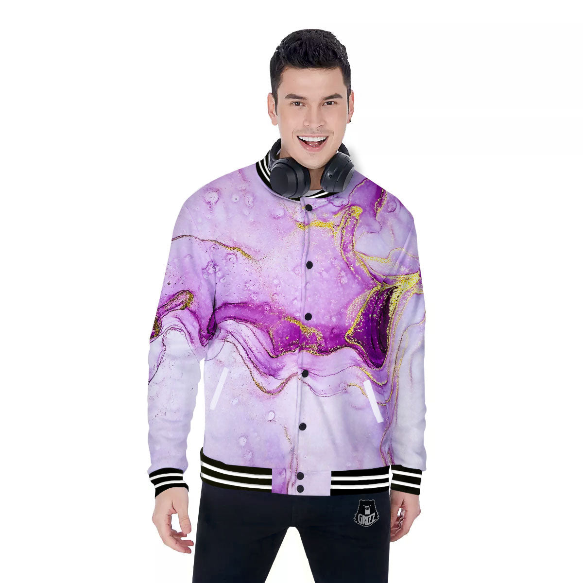 Marble Liquid Purple Print Pattern Baseball Jacket-grizzshop