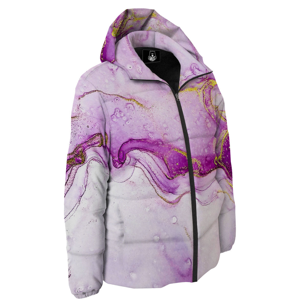 Marble Liquid Purple Print Pattern Down Jacket-grizzshop