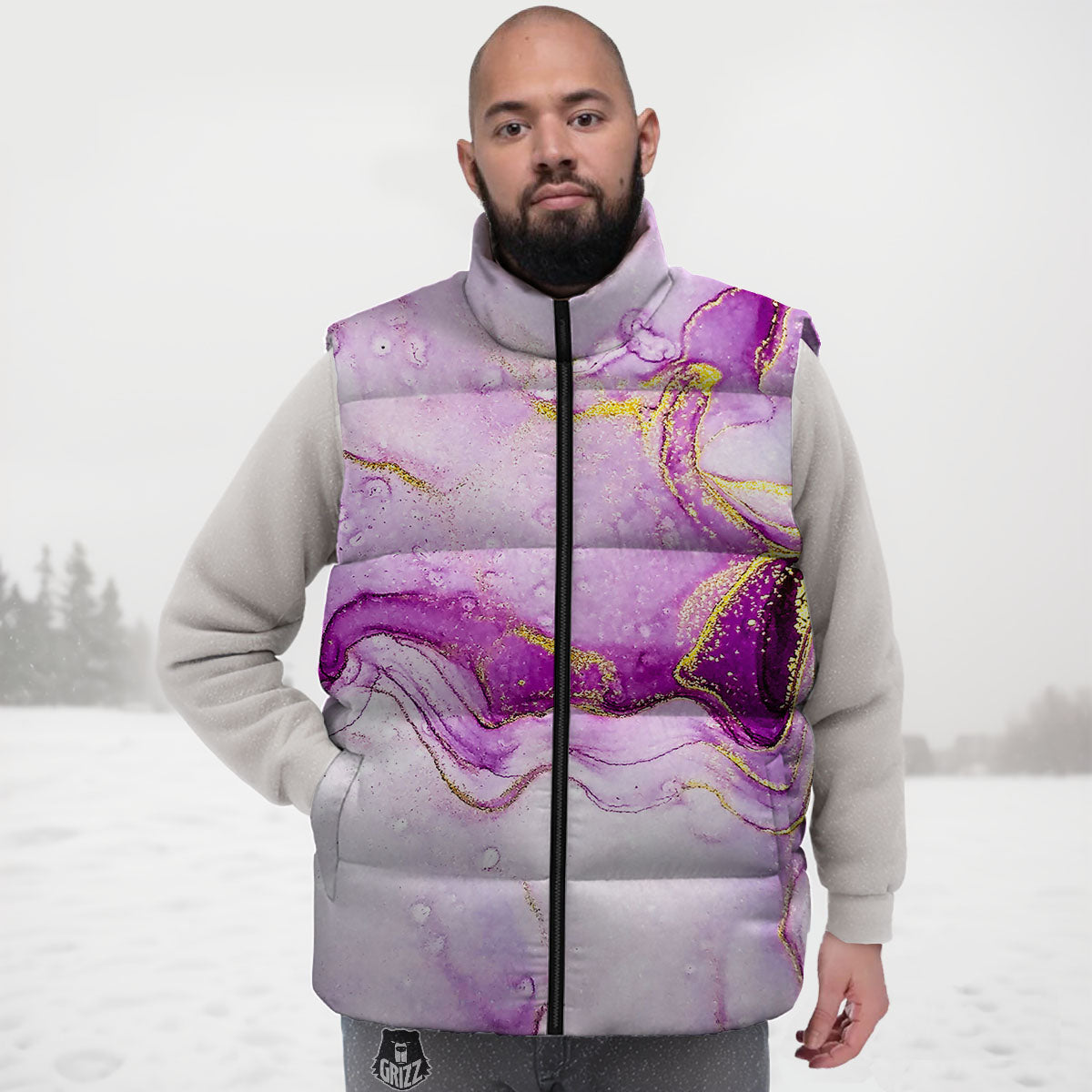 Marble Liquid Purple Print Pattern Down Vest-grizzshop