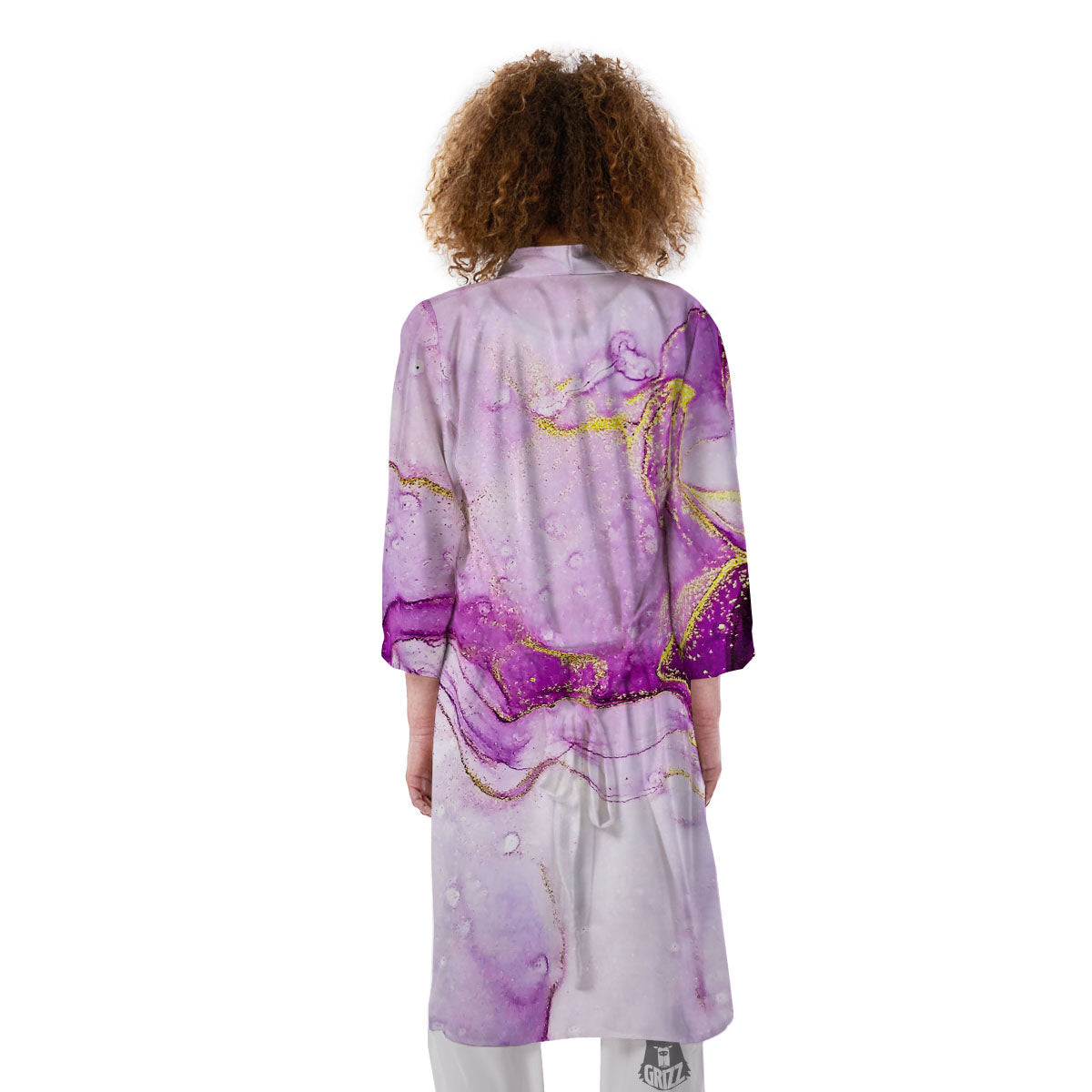 Marble Liquid Purple Print Pattern Kimono-grizzshop