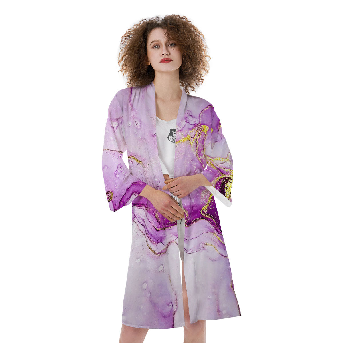 Marble Liquid Purple Print Pattern Kimono-grizzshop