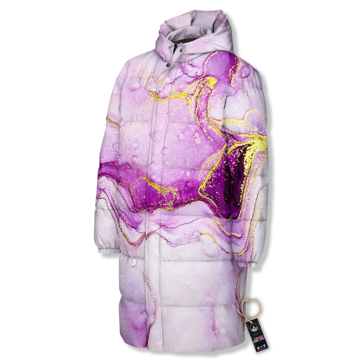 Marble Liquid Purple Print Pattern Long Down Jacket-grizzshop