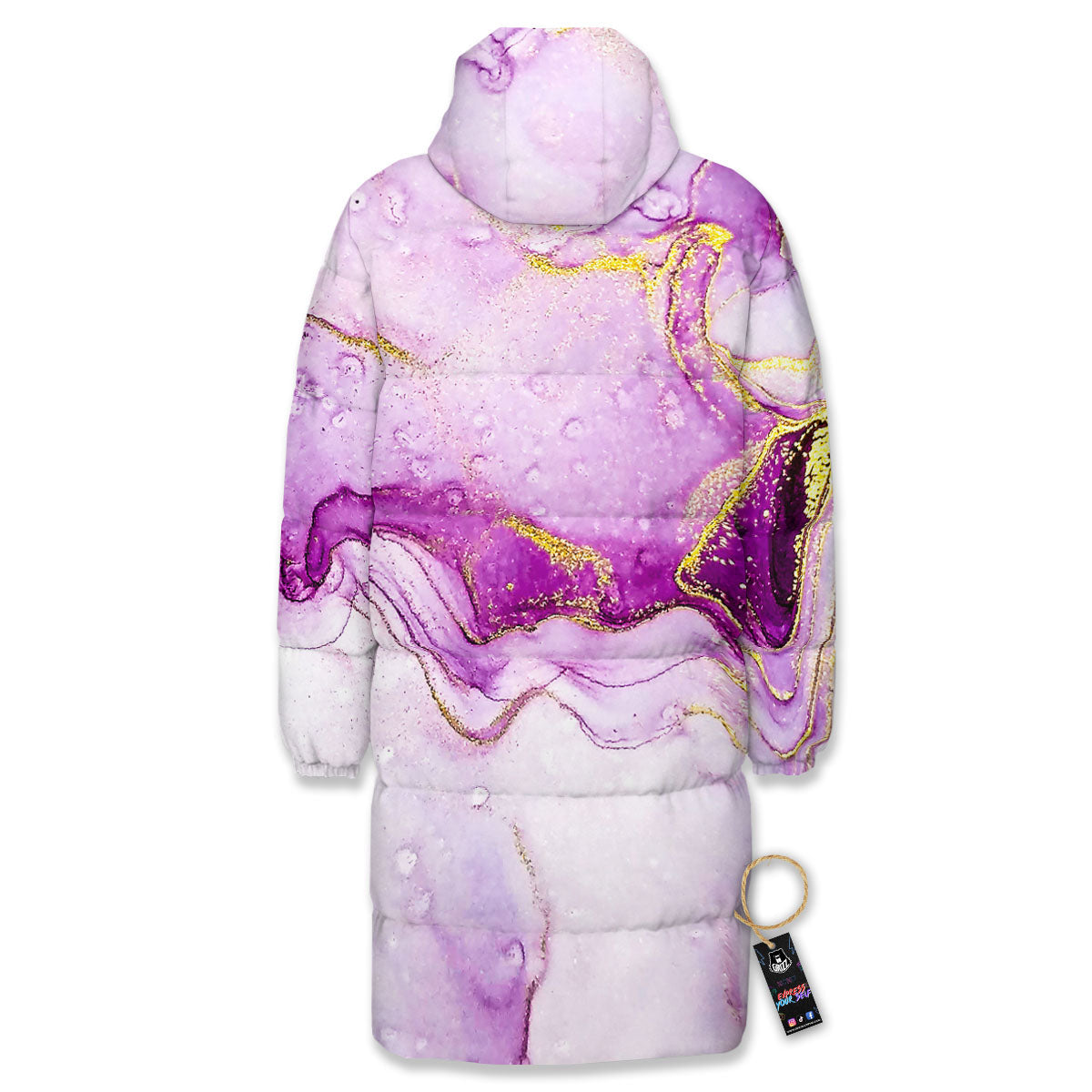 Marble Liquid Purple Print Pattern Long Down Jacket-grizzshop