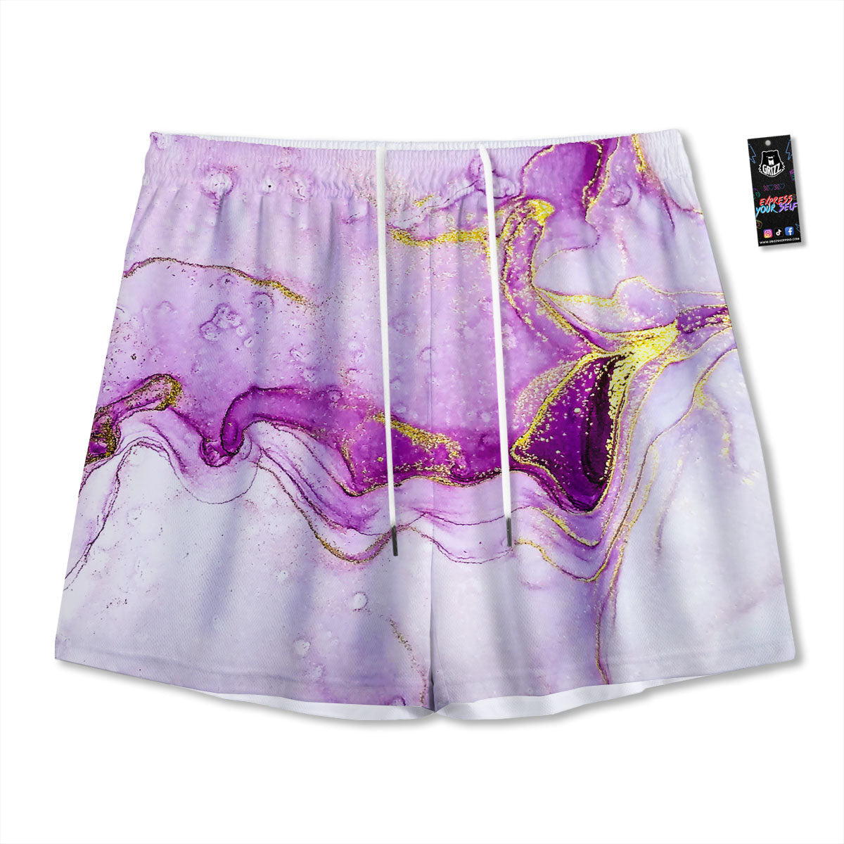 Marble Liquid Purple Print Pattern Mesh Shorts