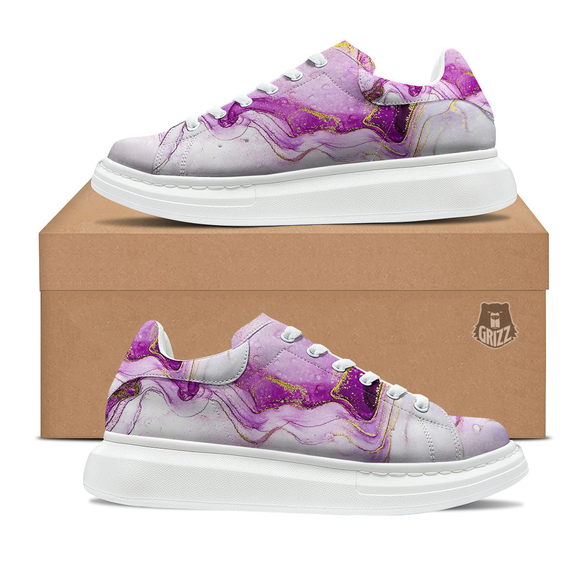 Marble Liquid Purple Print Pattern Platform Shoes-grizzshop