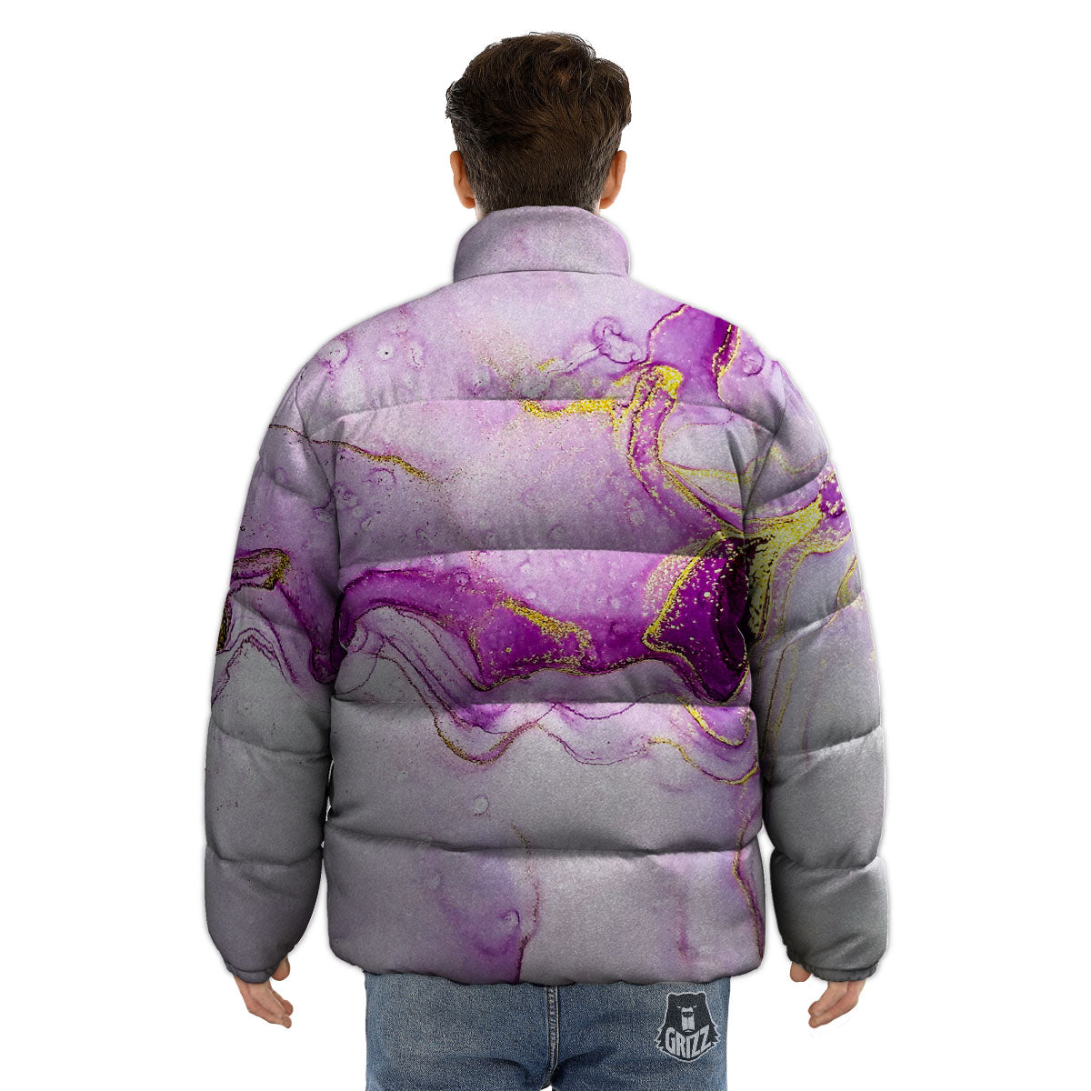 Marble Liquid Purple Print Pattern Puffer Jacket-grizzshop