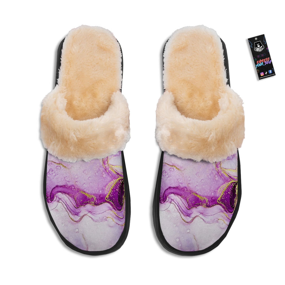 Marble Liquid Purple Print Pattern Slippers-grizzshop