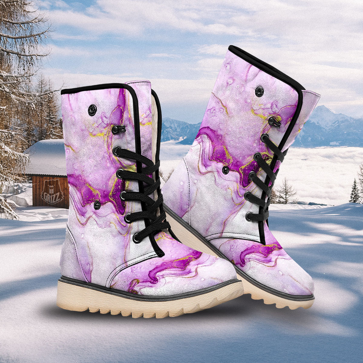 Marble Liquid Purple Print Pattern Snow Boots-grizzshop