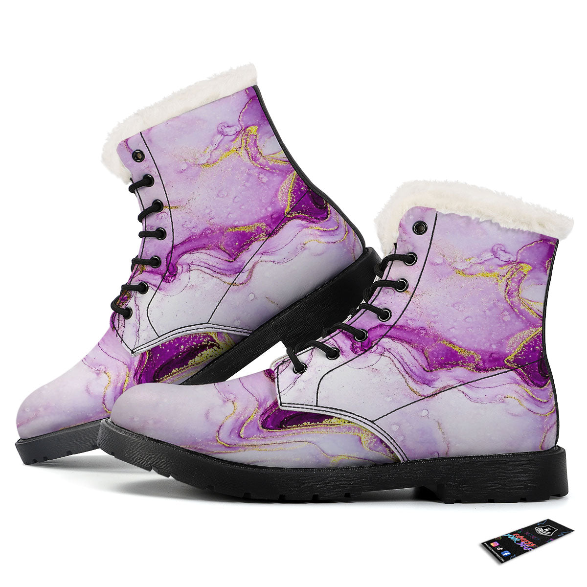 Marble Liquid Purple Print Pattern Winter Boots-grizzshop