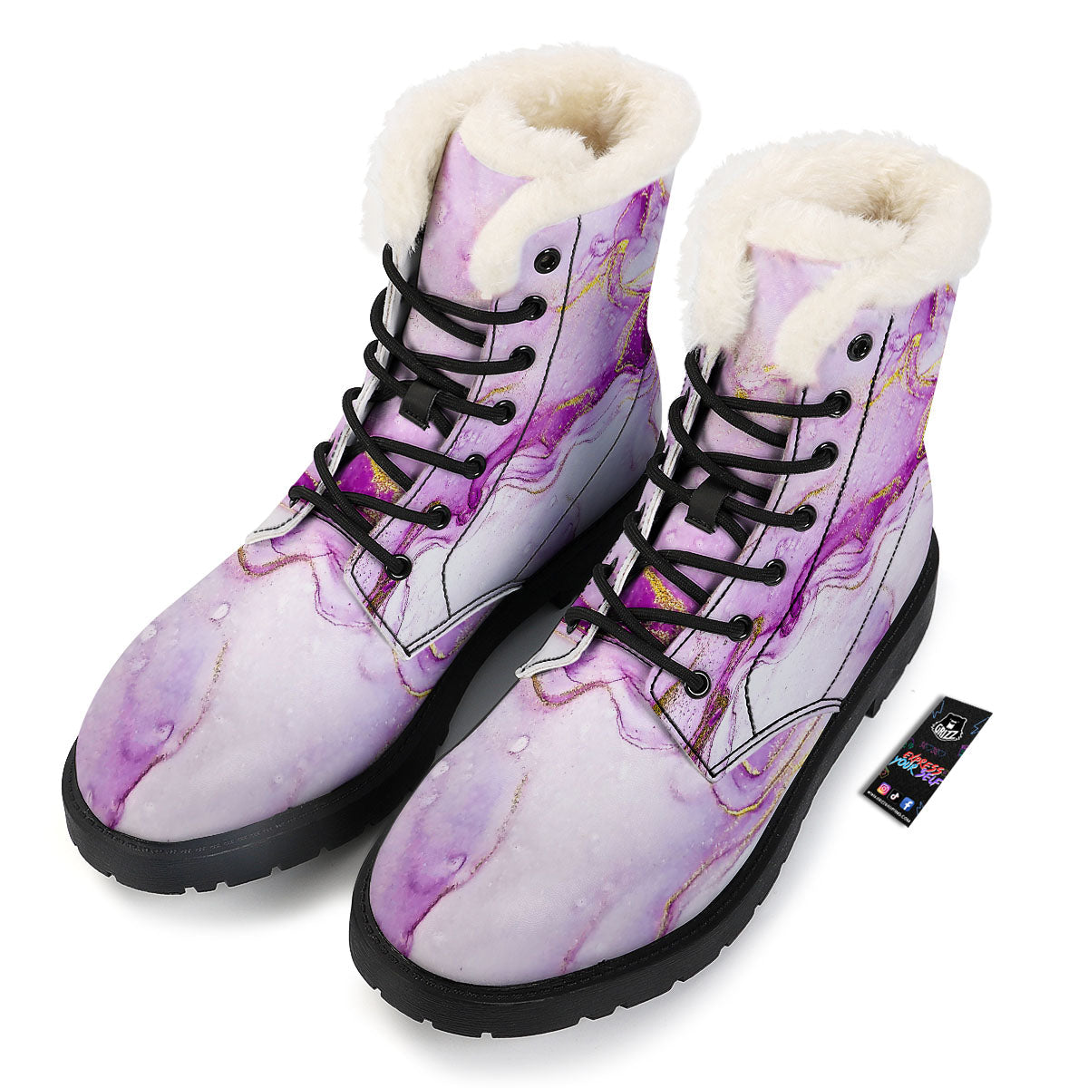 Marble Liquid Purple Print Pattern Winter Boots-grizzshop