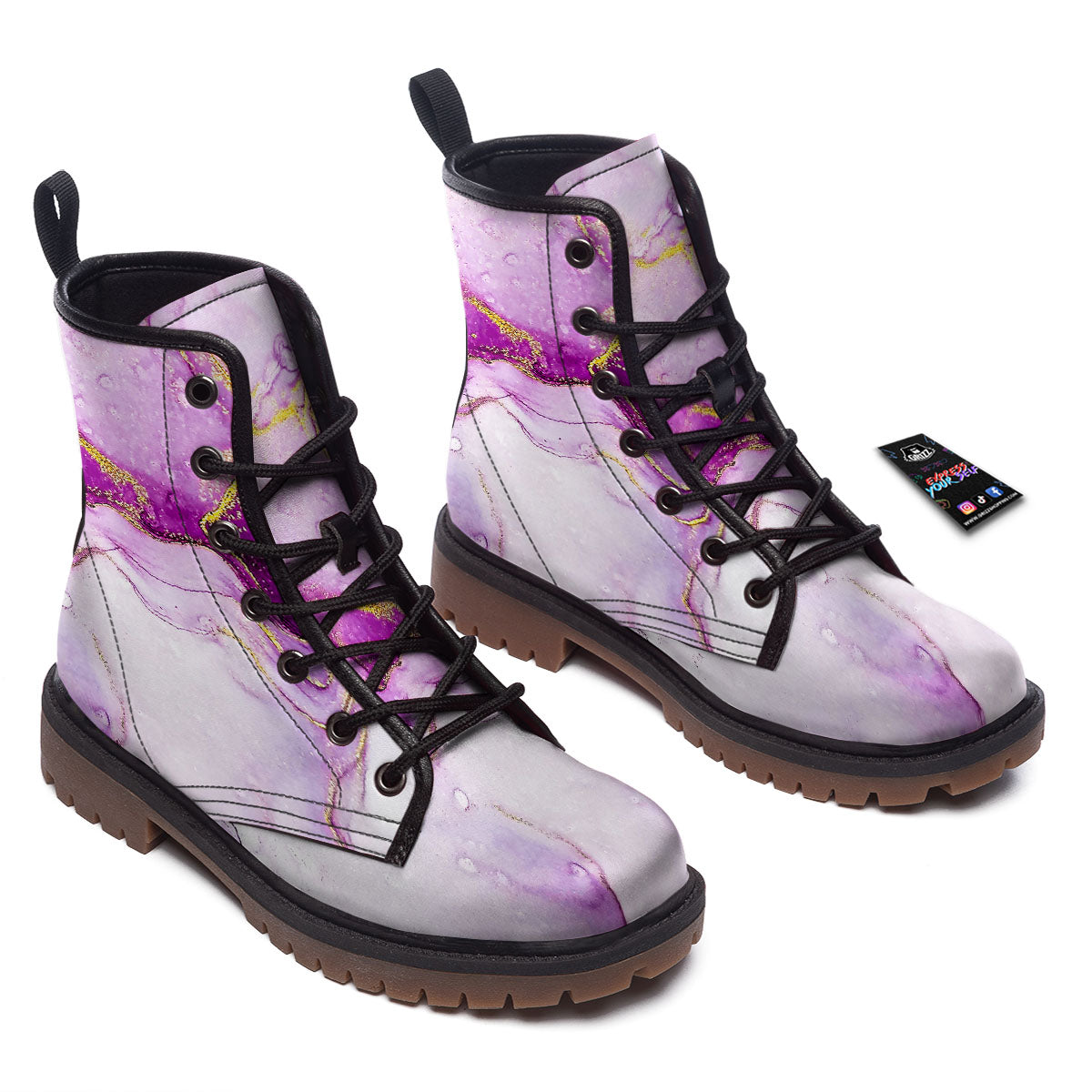 Marble Liquid Purple Print Pattern Work Boots-grizzshop