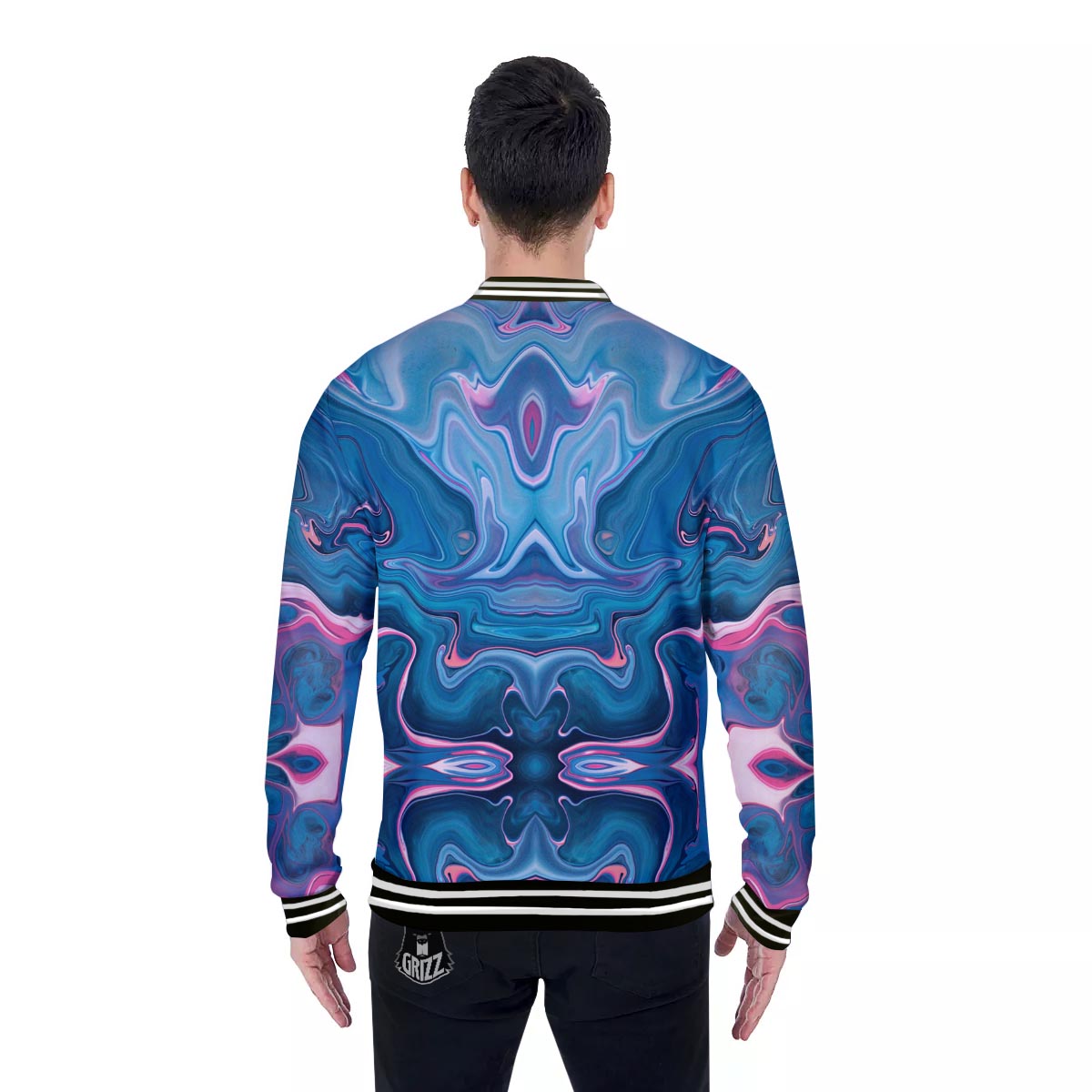 Marble Liquid Teal Pink Print Pattern Baseball Jacket-grizzshop