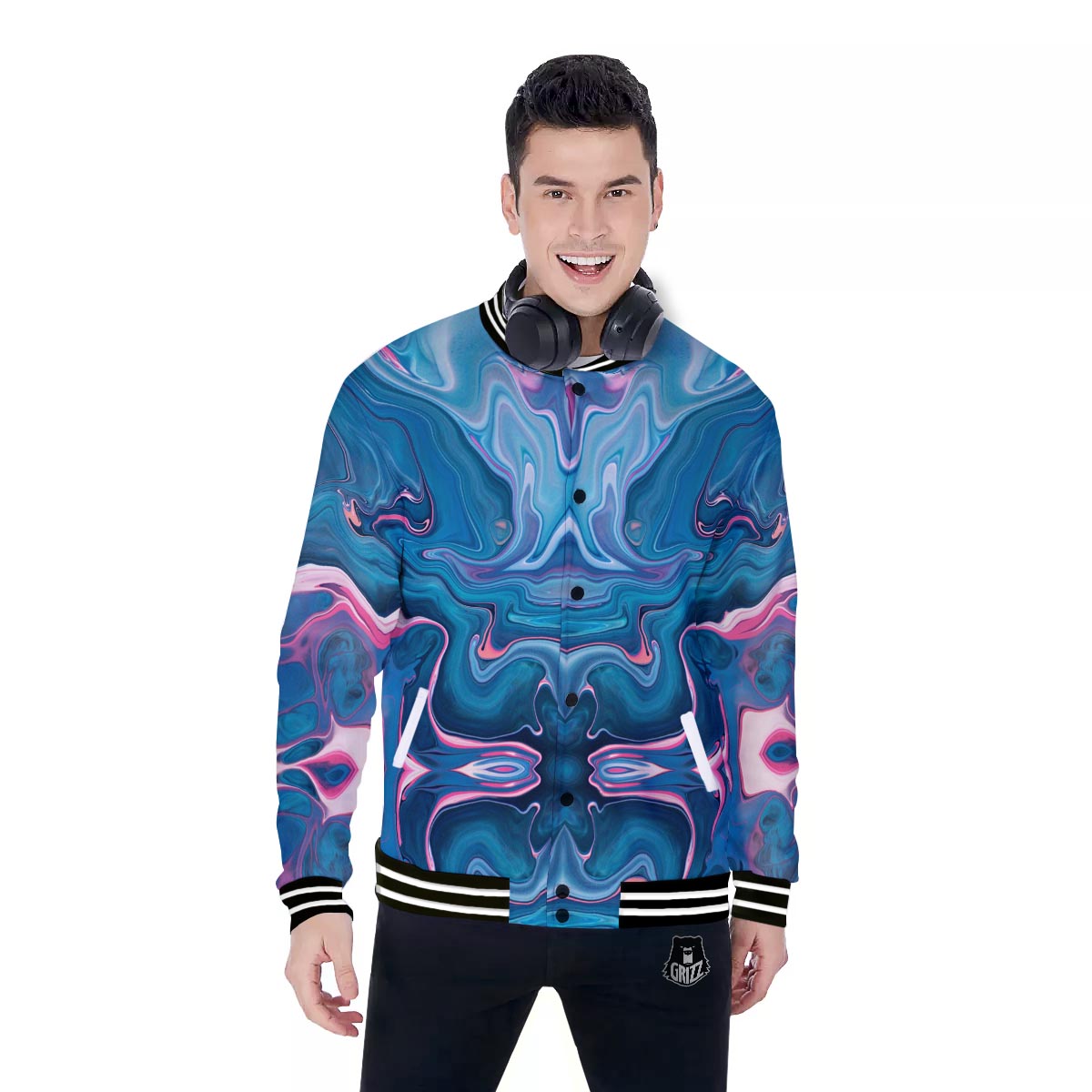 Marble Liquid Teal Pink Print Pattern Baseball Jacket-grizzshop