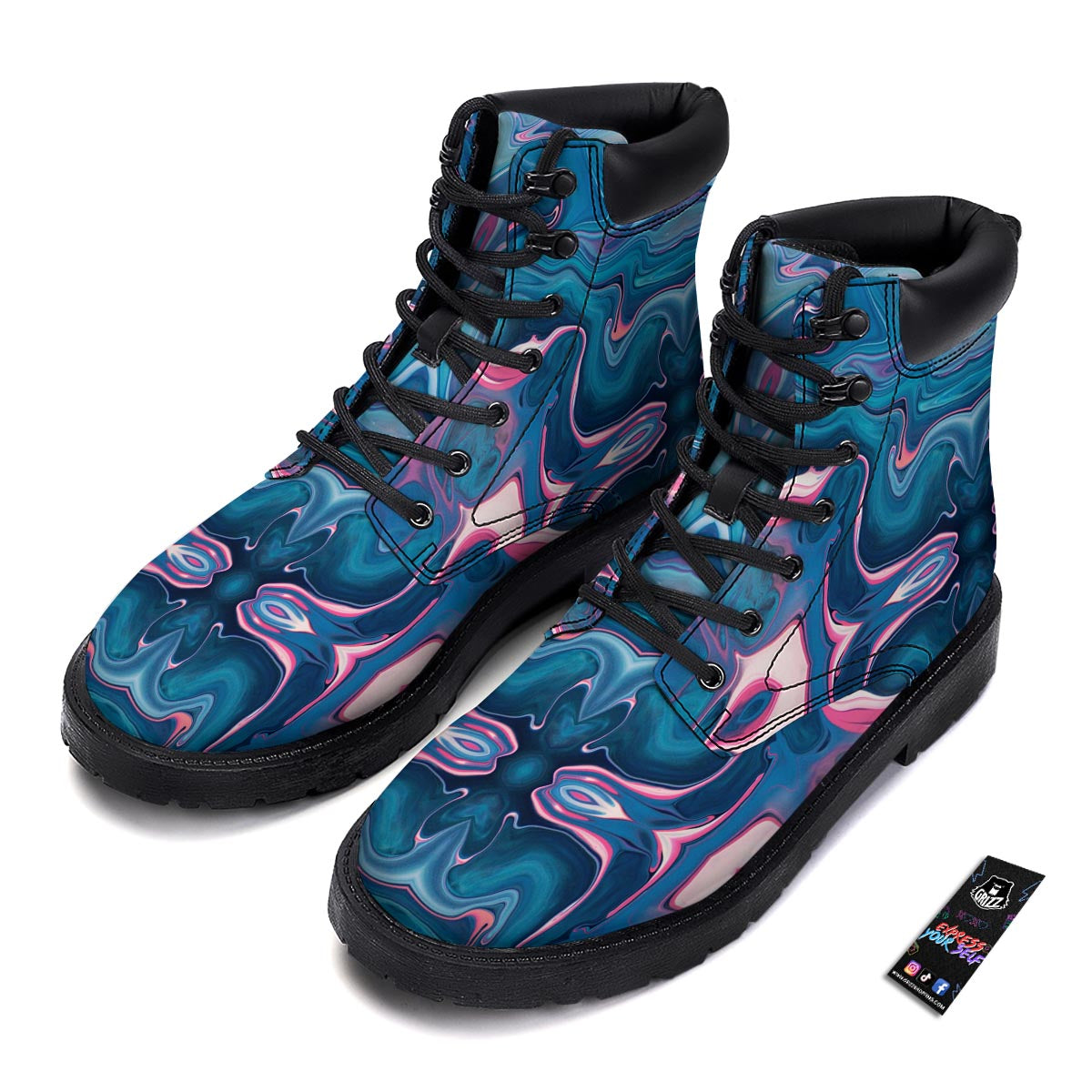 Marble Liquid Teal Pink Print Pattern Boots-grizzshop