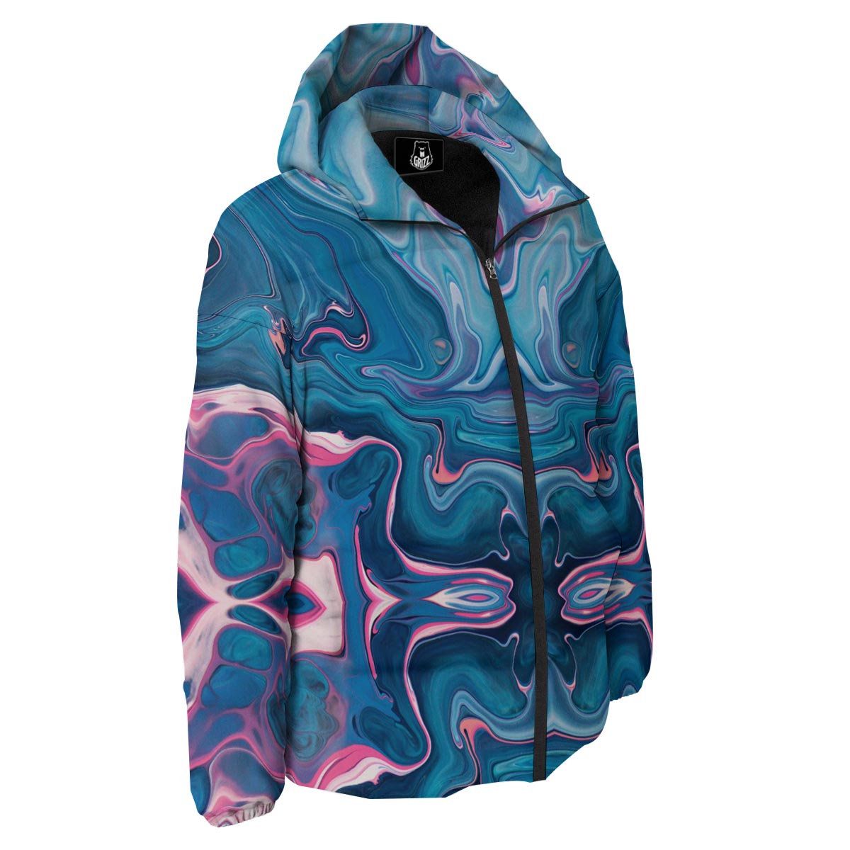 Marble Liquid Teal Pink Print Pattern Down Jacket-grizzshop