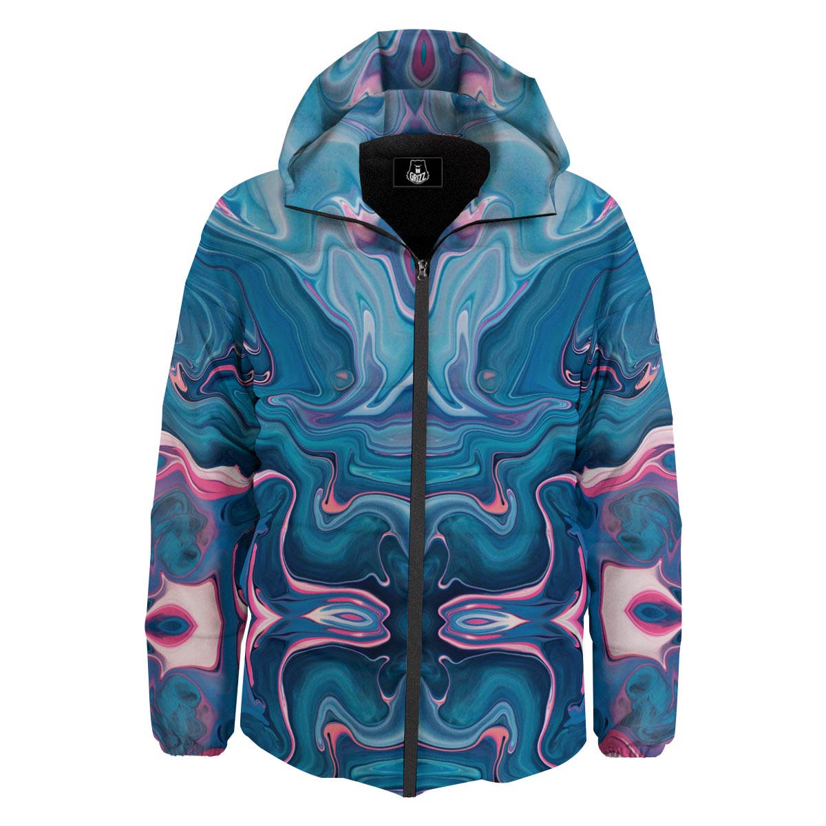 Marble Liquid Teal Pink Print Pattern Down Jacket-grizzshop