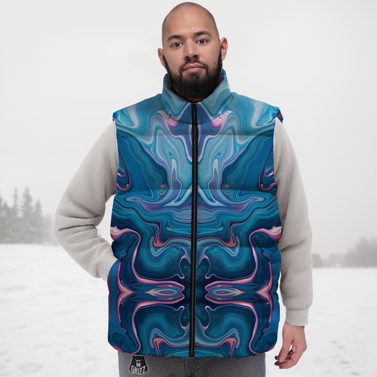 Marble Liquid Teal Pink Print Pattern Down Vest-grizzshop