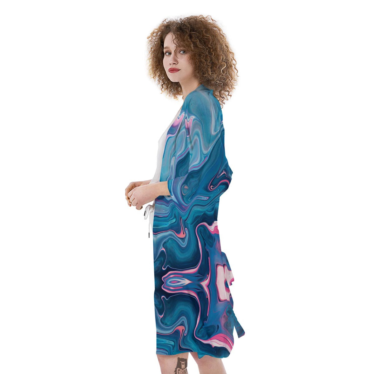 Marble Liquid Teal Pink Print Pattern Kimono-grizzshop