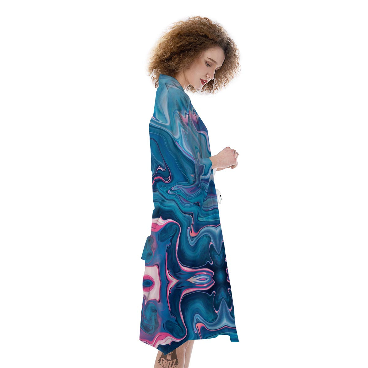 Marble Liquid Teal Pink Print Pattern Kimono-grizzshop