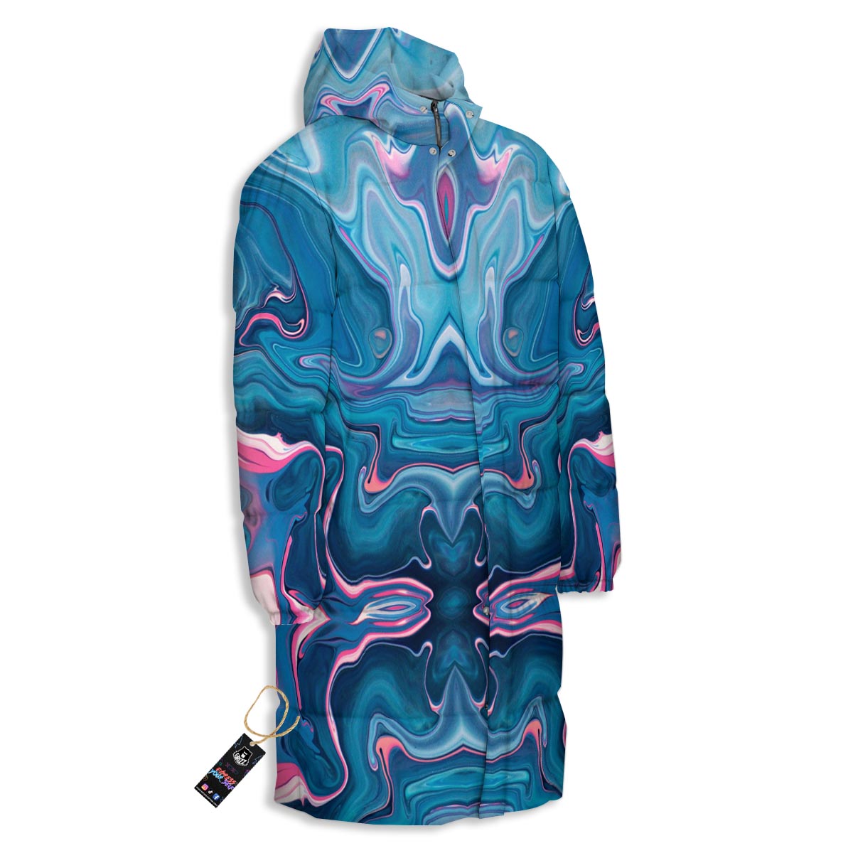 Marble Liquid Teal Pink Print Pattern Long Down Jacket-grizzshop
