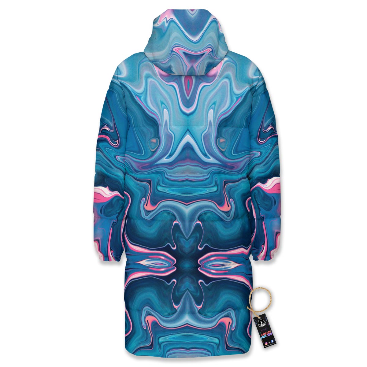 Marble Liquid Teal Pink Print Pattern Long Down Jacket-grizzshop