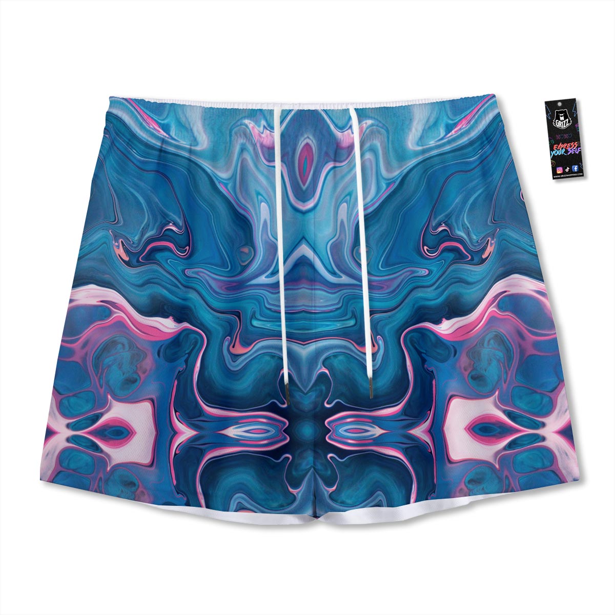 Marble Liquid Teal Pink Print Pattern Mesh Shorts