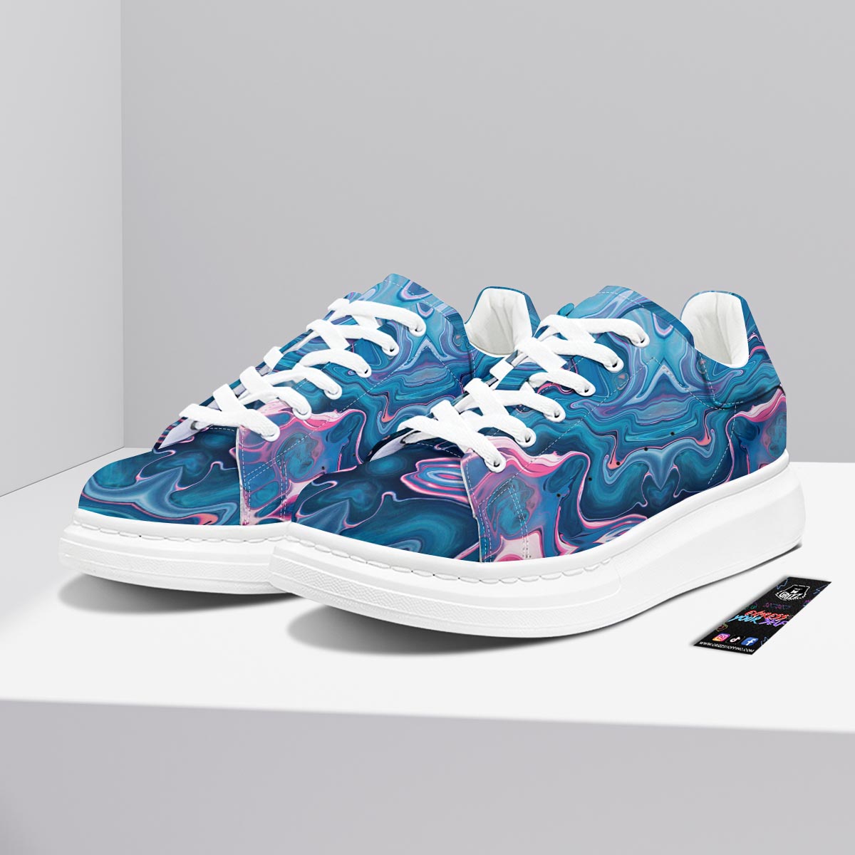 Marble Liquid Teal Pink Print Pattern Platform Shoes-grizzshop