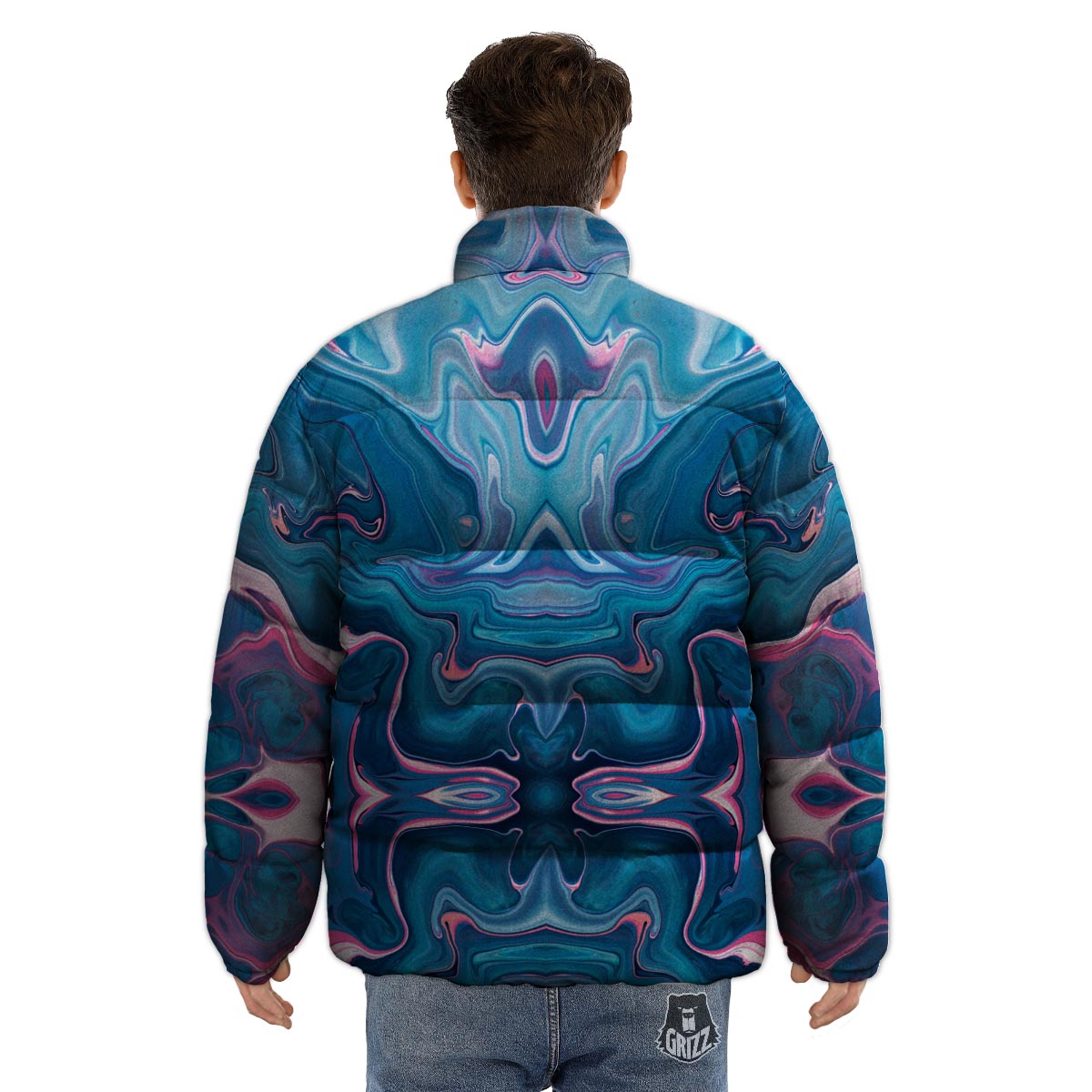 Marble Liquid Teal Pink Print Pattern Puffer Jacket-grizzshop
