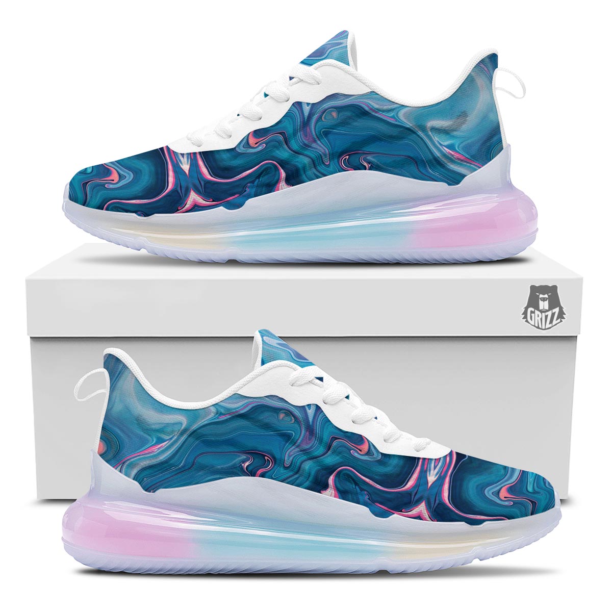 Marble Liquid Teal Pink Print Pattern Running Sneakers-grizzshop