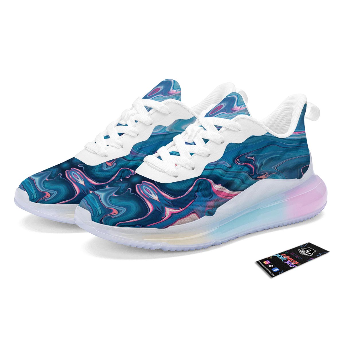 Marble Liquid Teal Pink Print Pattern Running Sneakers-grizzshop