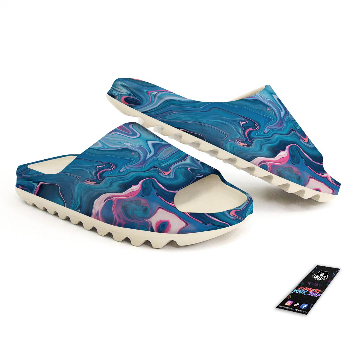 Marble Liquid Teal Pink Print Pattern Sandals-grizzshop