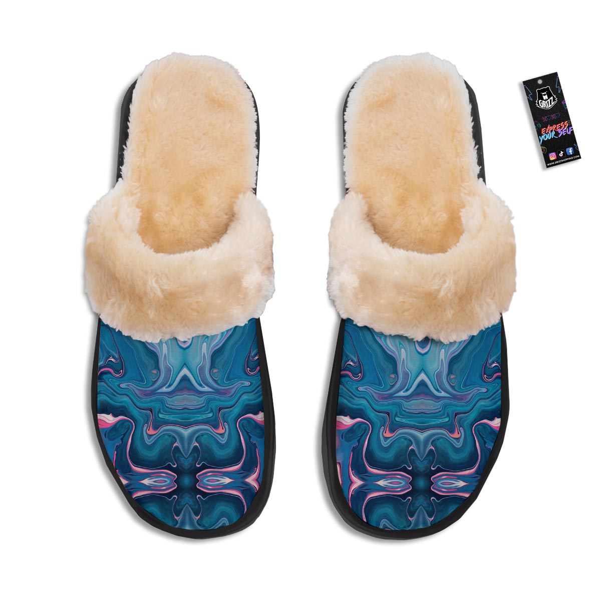 Marble Liquid Teal Pink Print Pattern Slippers-grizzshop