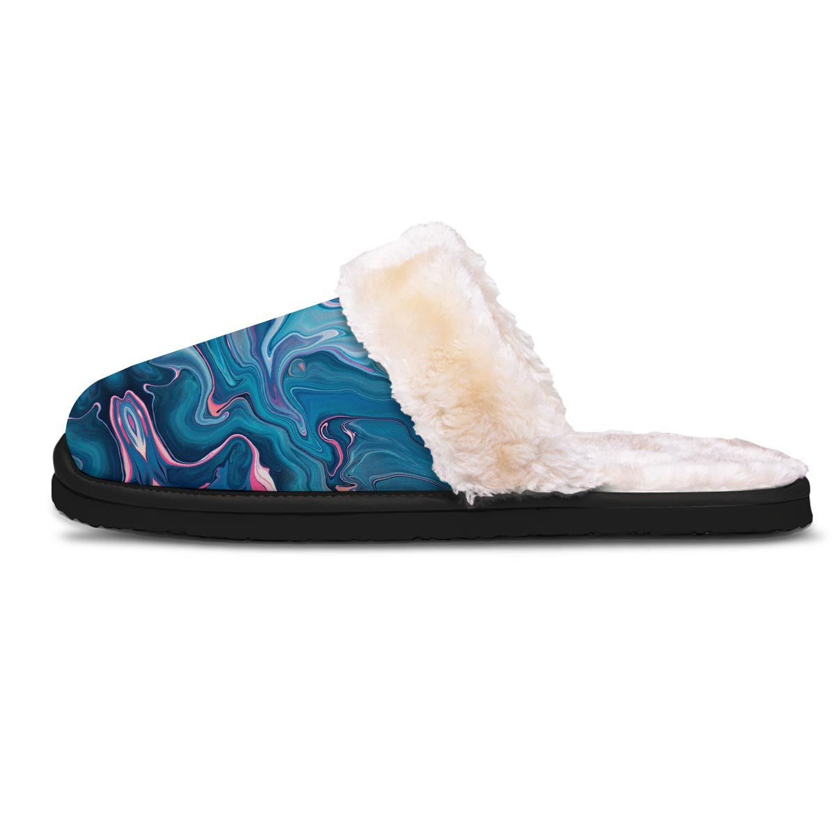 Marble Liquid Teal Pink Print Pattern Slippers-grizzshop