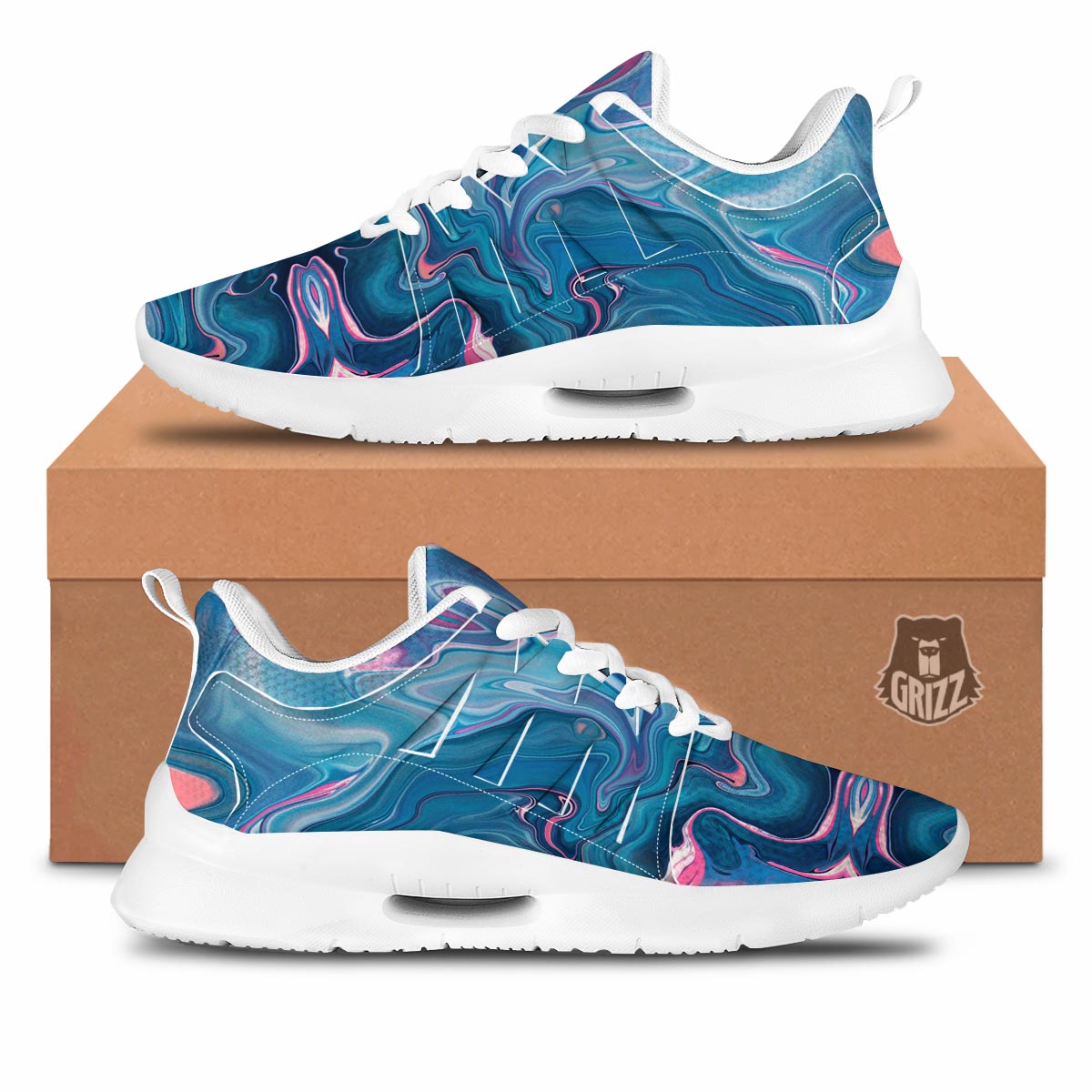 Marble Liquid Teal Pink Print Pattern Tennis Shoes-grizzshop